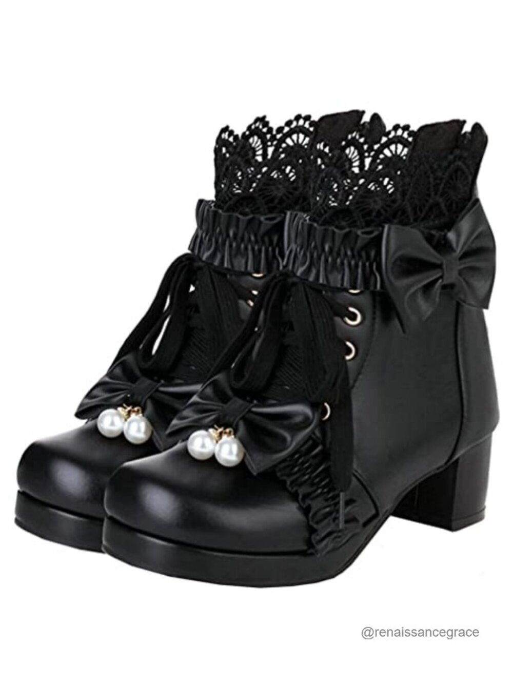 Women Platform Lace Up Chunky Heel Ankle Boots with Bow